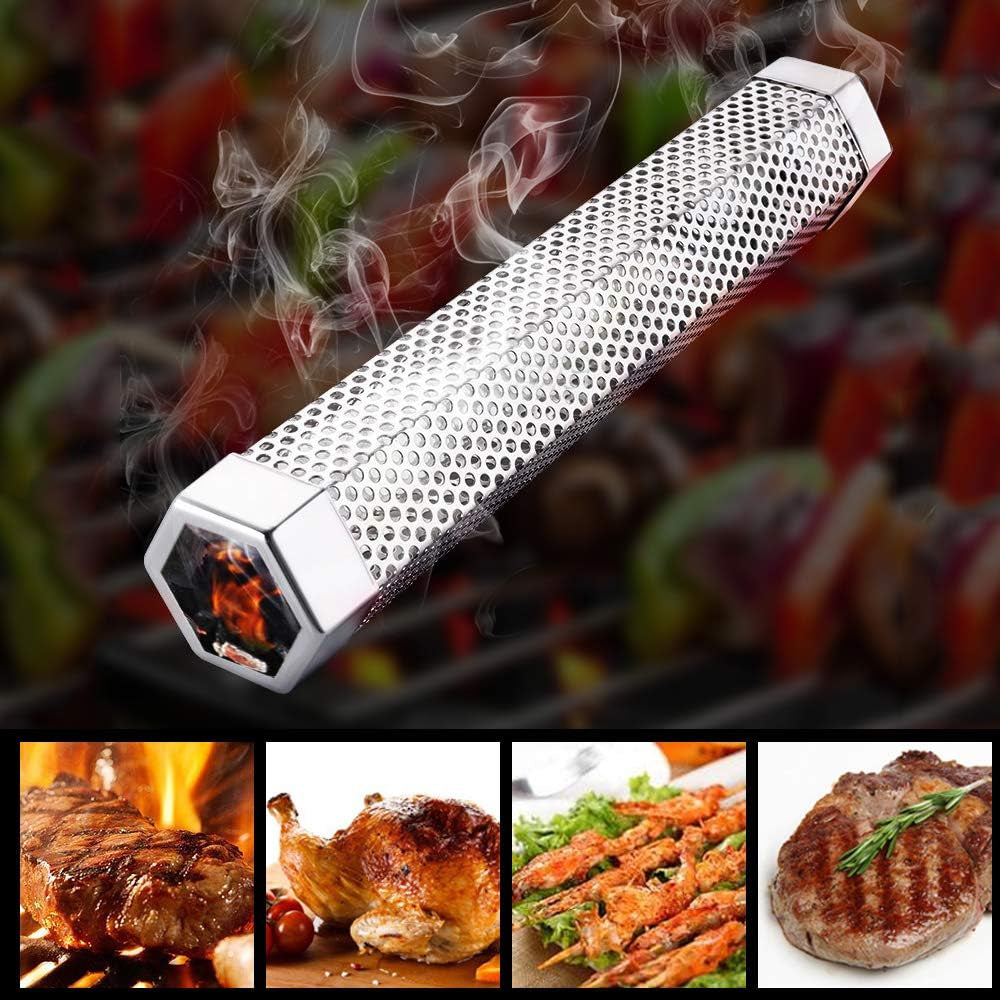 Pellet Smoker Tube for Grilling, 12 Inches Premium Stainless Steel BBQ Wood Pellet Tube Smoker for Gas Charcoal Electric Grill or Smokers, Hexagonal