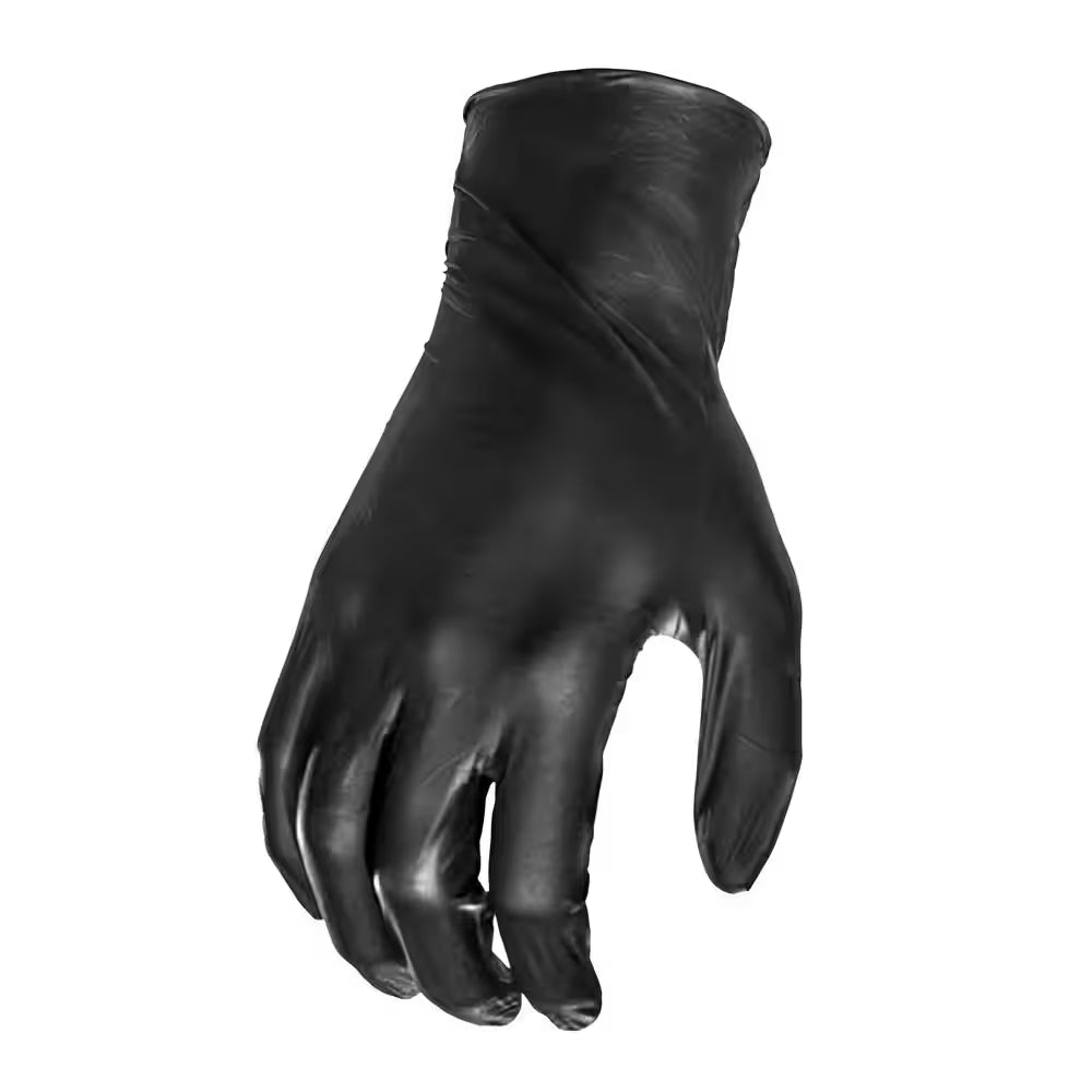 One Size Fits All Black Nitrile Disposable Grilling Glove with 1 Pair Cotton Liner (50-Count)