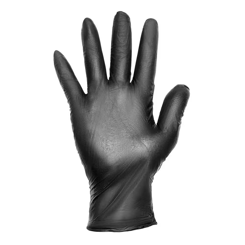 One Size Fits All Black Nitrile Disposable Grilling Glove with 1 Pair Cotton Liner (50-Count)