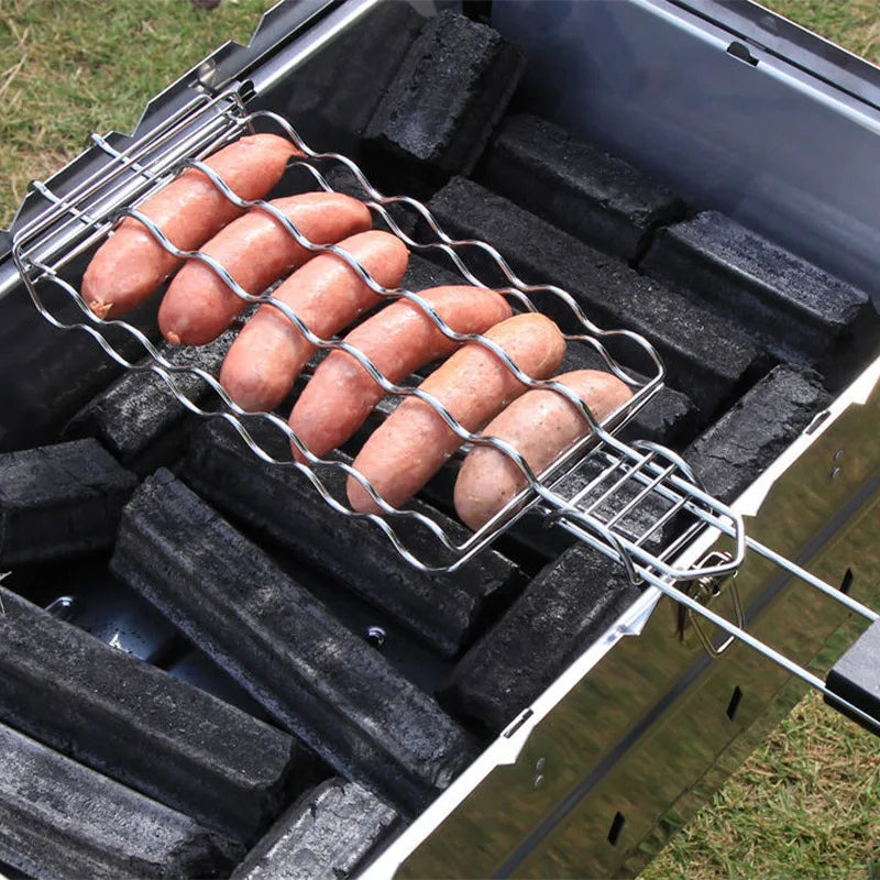 Grilling Basket Metal Mesh Barbecue Sausage Grilling Rack Net Picnic Camping BBQ Net Home Kitchen Barbecue Grilling Accessories