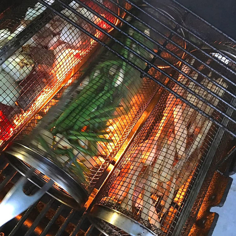 Copy of Outdoor Camping BBQ Drum Grilling Basket Stainless Steel Barbecue Cooking Grill Grate Campfire Grid Picnic Cookware Kitchen Tool