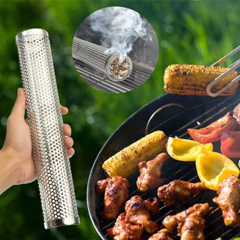 Round BBQ Grill Hot Cold Smoking Mesh Tube Smoke Generator Steel Pellet Smoker 15Cm 30Cm