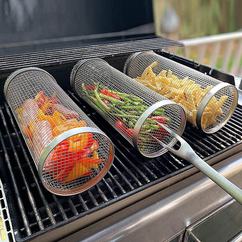 Copy of Outdoor Camping BBQ Drum Grilling Basket Stainless Steel Barbecue Cooking Grill Grate Campfire Grid Picnic Cookware Kitchen Tool