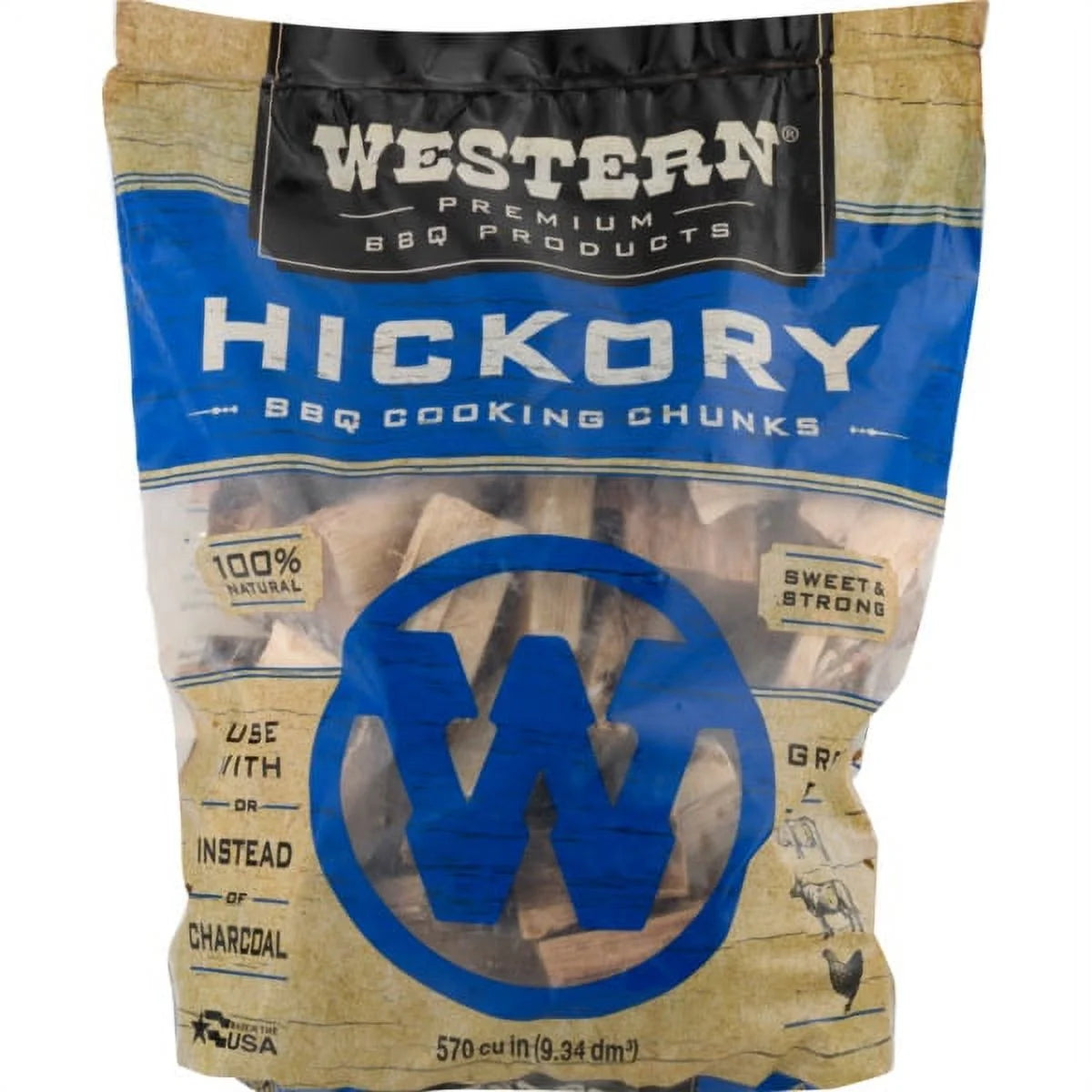 Western Premium BBQ Products Hickory BBQ Cooking Chunks, 570 Cu In