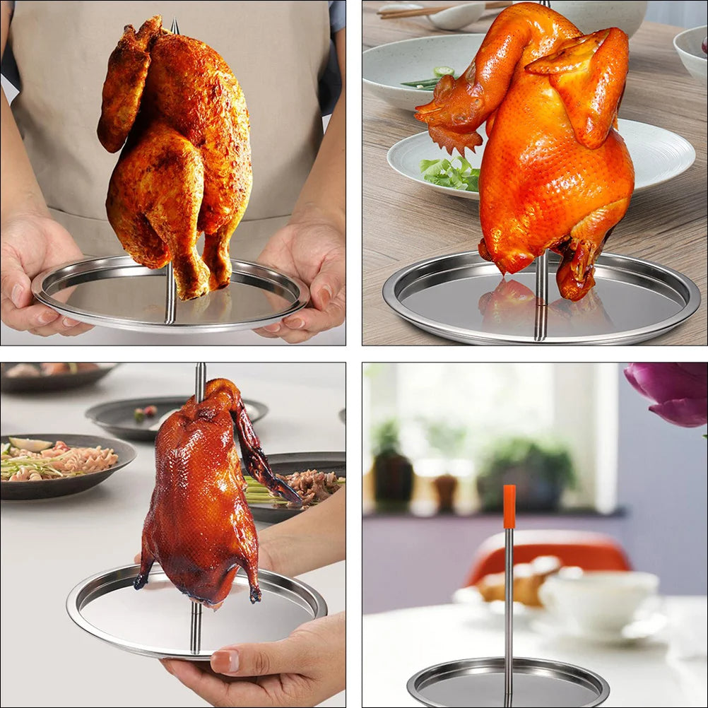 Vertical Skewer Grill Stainless Steel Stand Pastor Skewer Chicken Roasting Rack for Large Meat Barbecue Grilling Picnic
