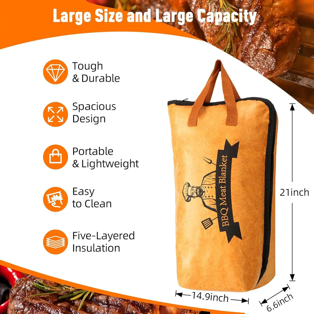 Reusable Pellet Smoker Meat Insulated Resting Bag with Wide Mouth for Brisket/Beef,Bbq Blanket for Resting Meat BBQ Accessories