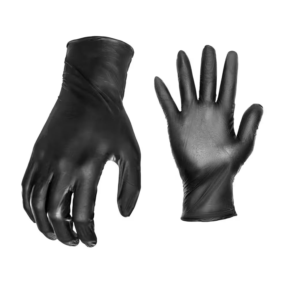 One Size Fits All Black Nitrile Disposable Grilling Glove with 1 Pair Cotton Liner (50-Count)