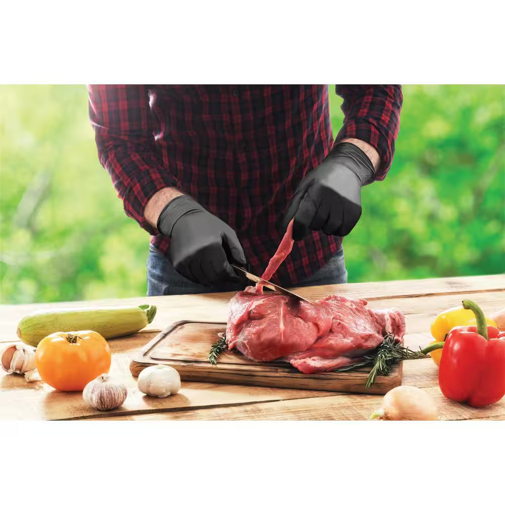 One Size Fits All Black Nitrile Disposable Grilling Glove with 1 Pair Cotton Liner (50-Count)